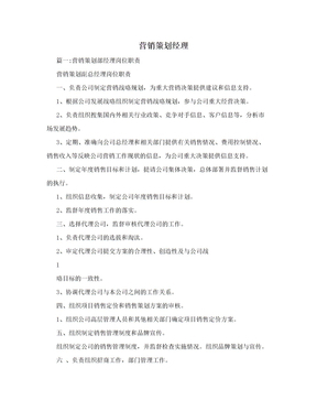 营销策划经理 市场营销战略的掌舵者与执行者